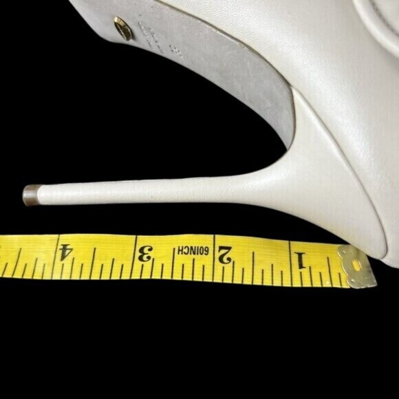 Sergio Rossi 9 Booties Leather Ruffle Luxury Cream High Heel Fairy Core Designer - Picture 10 of 16